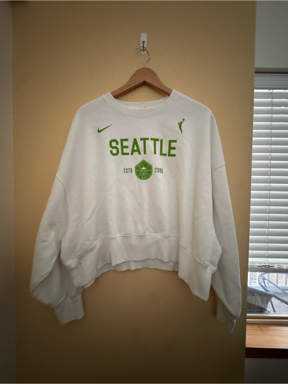 Nike White Crewneck Sweatshirt with Green 'Seattle Storm’ Graphic